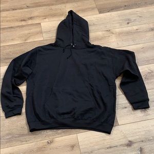 Black cotton hooded sweatshirt with front pockets